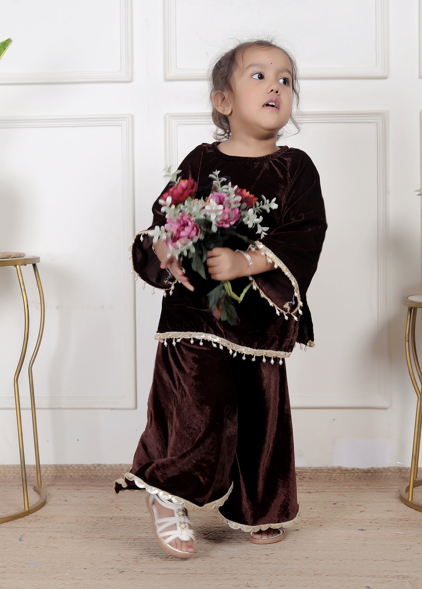 Chocolate Brown Velvet Kurta & Palazzo Set