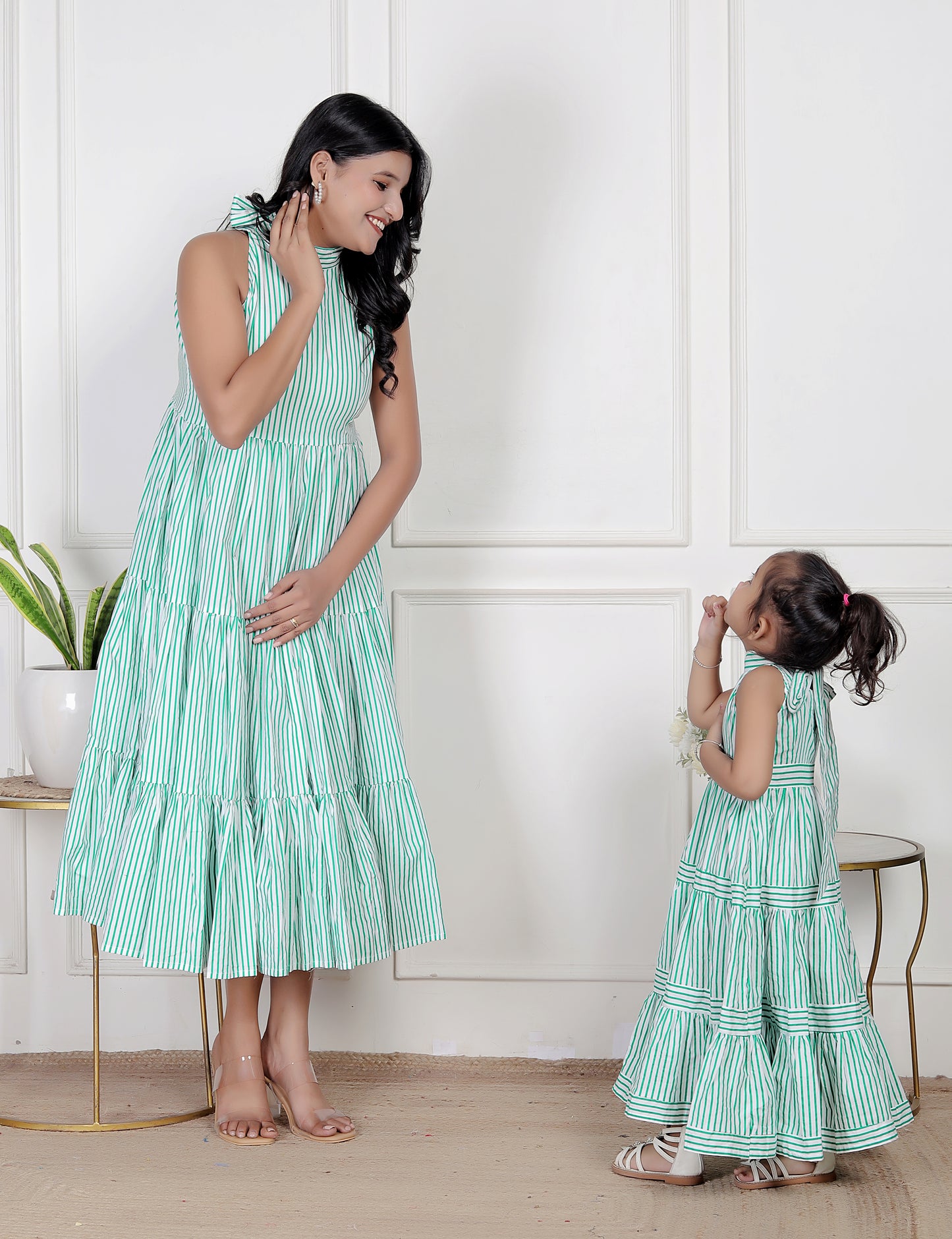 Mom & Me Green Striped Maxi Dress Combo