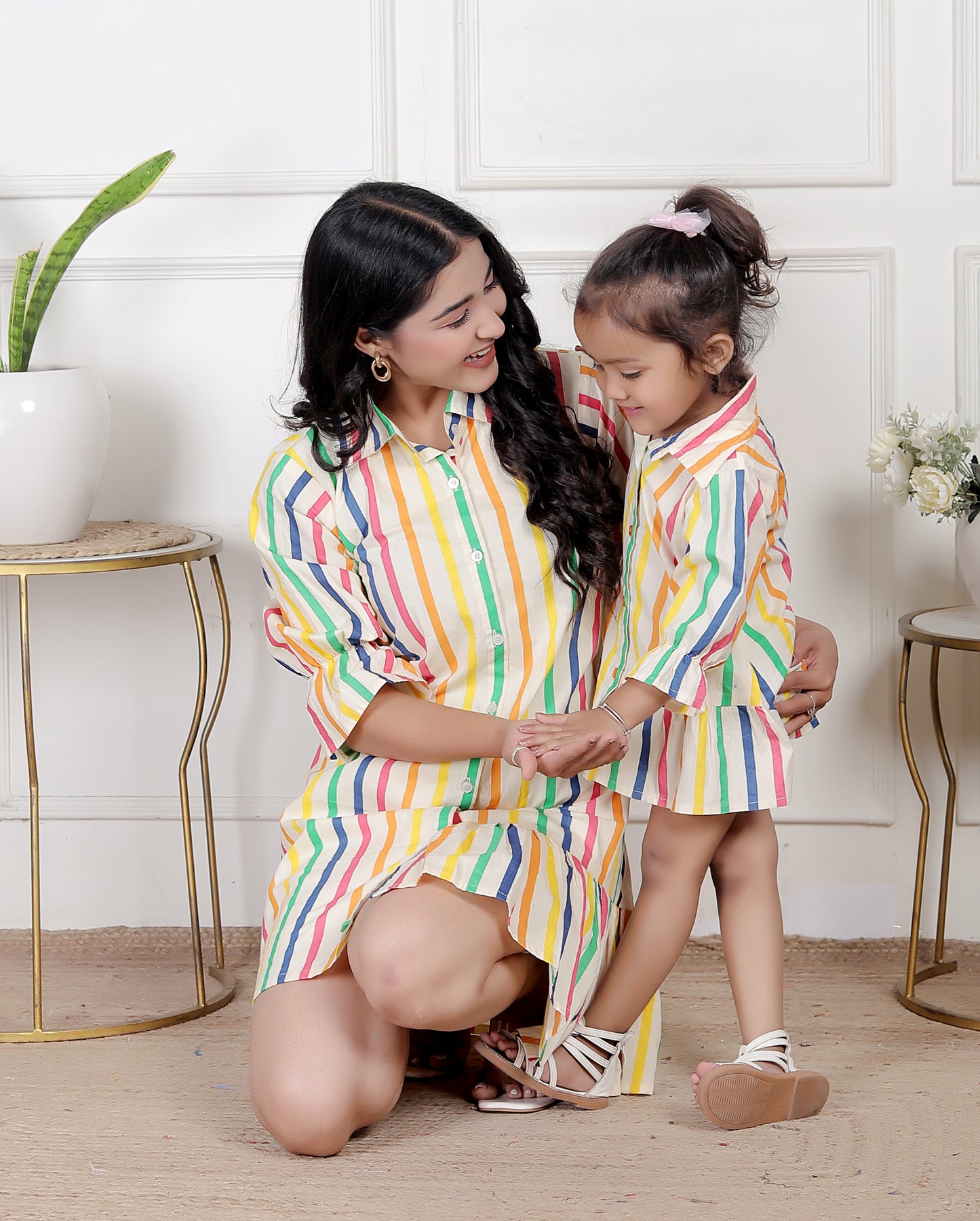 Mom & Me Rainbow Striped Shirt Dress Combo