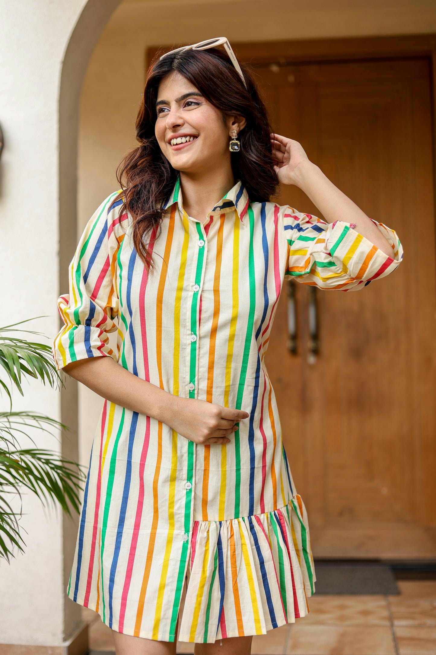 Rainbow Stripe Shirt Dress – Casual Chic