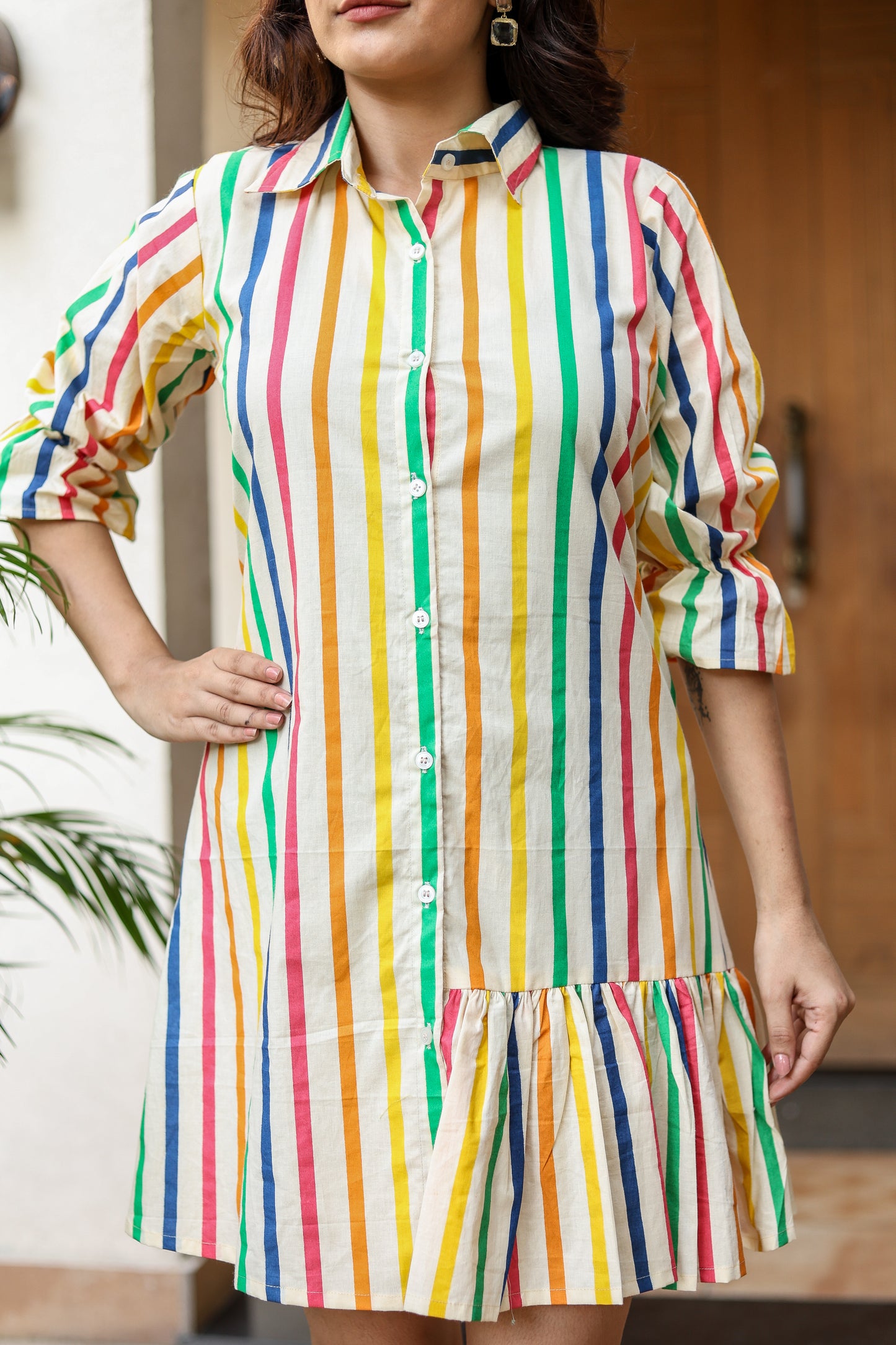 Rainbow Stripe Shirt Dress – Casual Chic