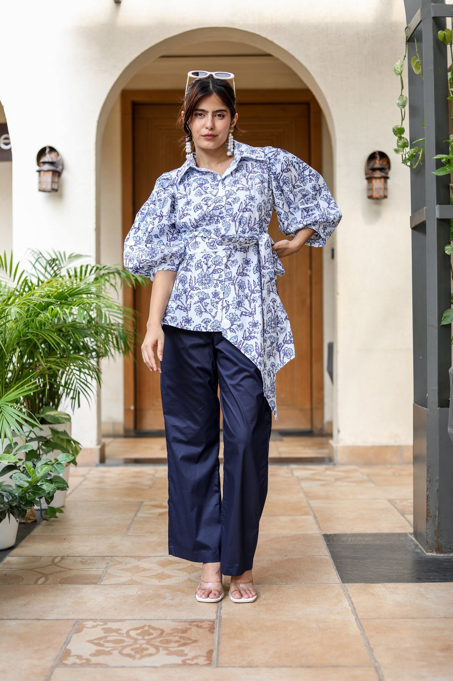 Blue Bloom Asymmetric Coord Set – Chic & Effortless