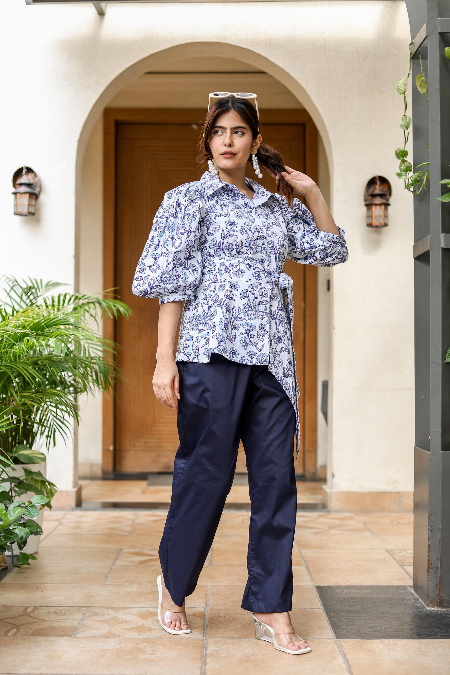 Blue Bloom Asymmetric Coord Set – Chic & Effortless