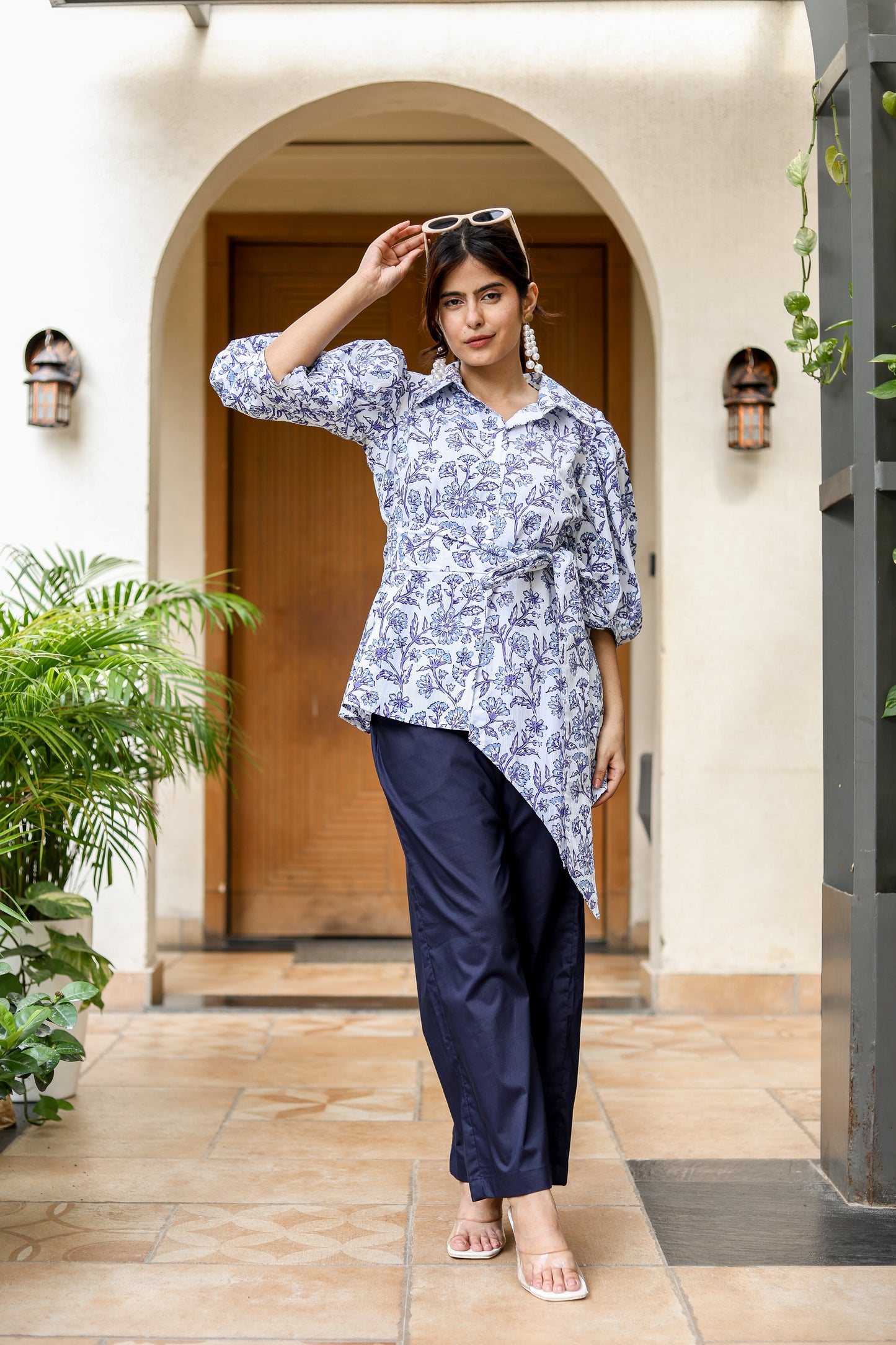 Blue Bloom Asymmetric Coord Set – Chic & Effortless