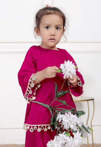 Magenta Mirror Work Kurta & Palazzo Set