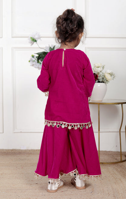 Magenta Mirror Work Kurta & Palazzo Set