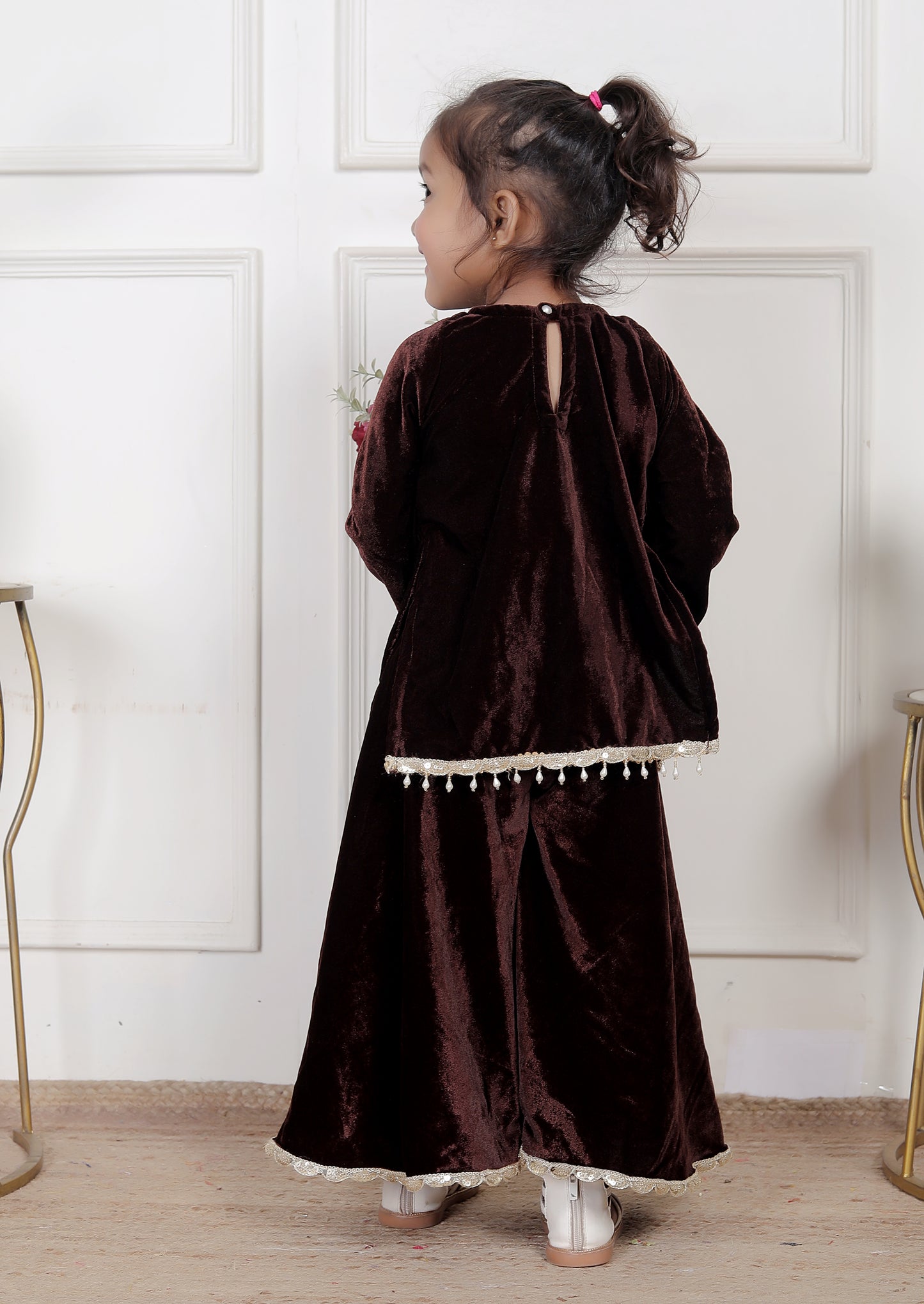 Chocolate Brown Velvet Kurta & Palazzo Set