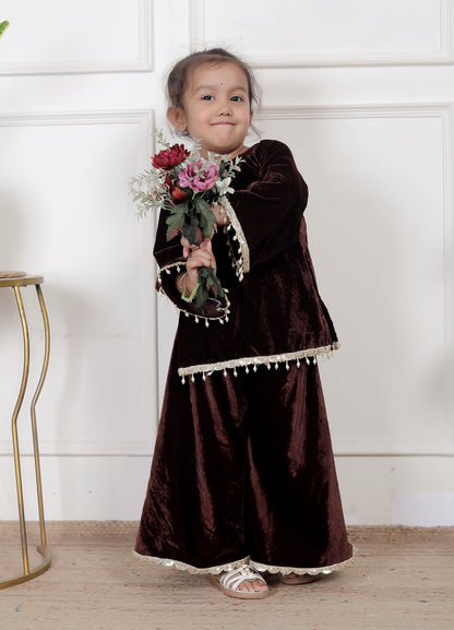 Chocolate Brown Velvet Kurta & Palazzo Set
