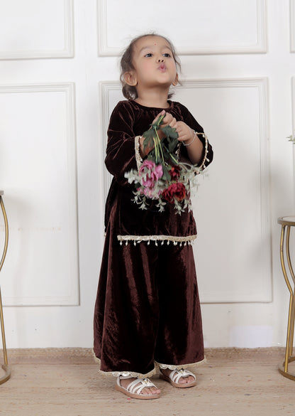 Chocolate Brown Velvet Kurta & Palazzo Set