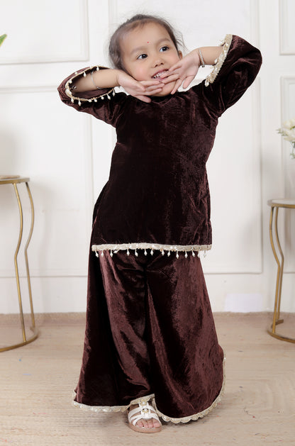 Chocolate Brown Velvet Kurta & Palazzo Set