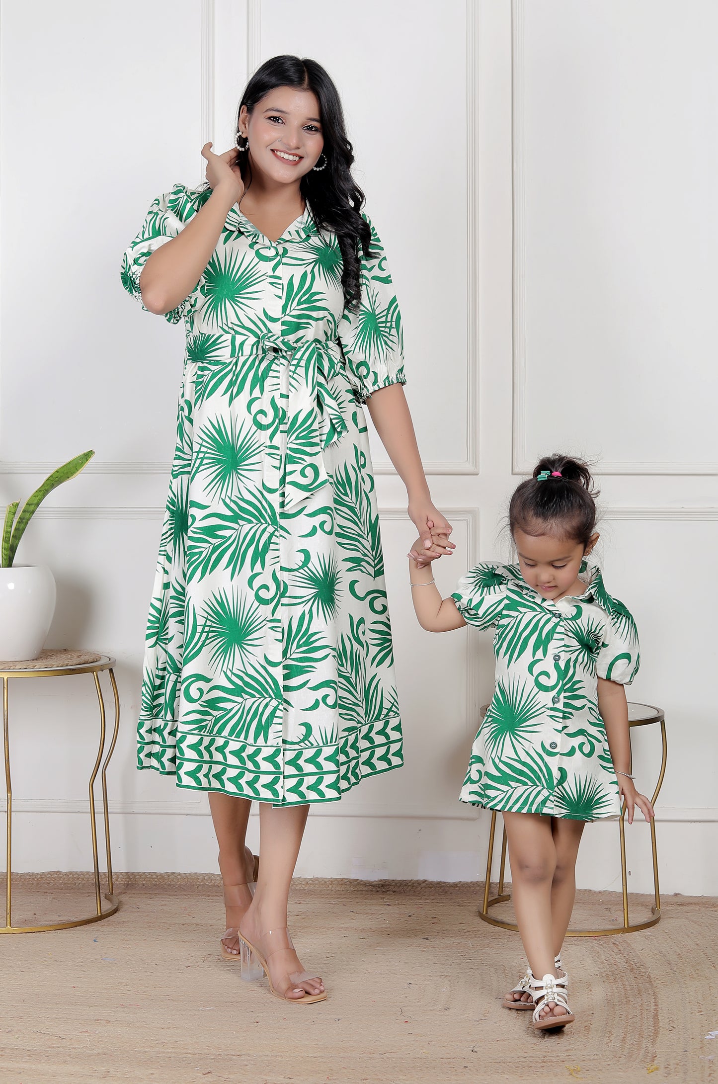 Mom & Me Green Leaf Print Dress Combo