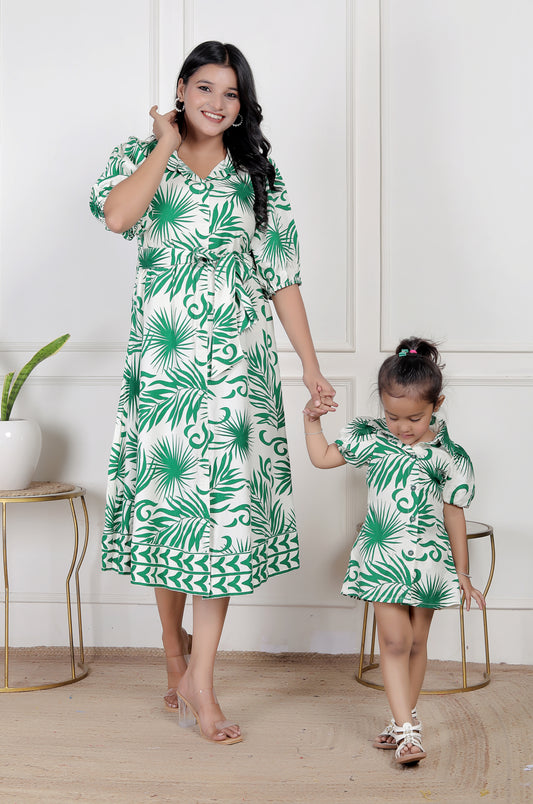 Mom & Me Green Leaf Print Dress Combo