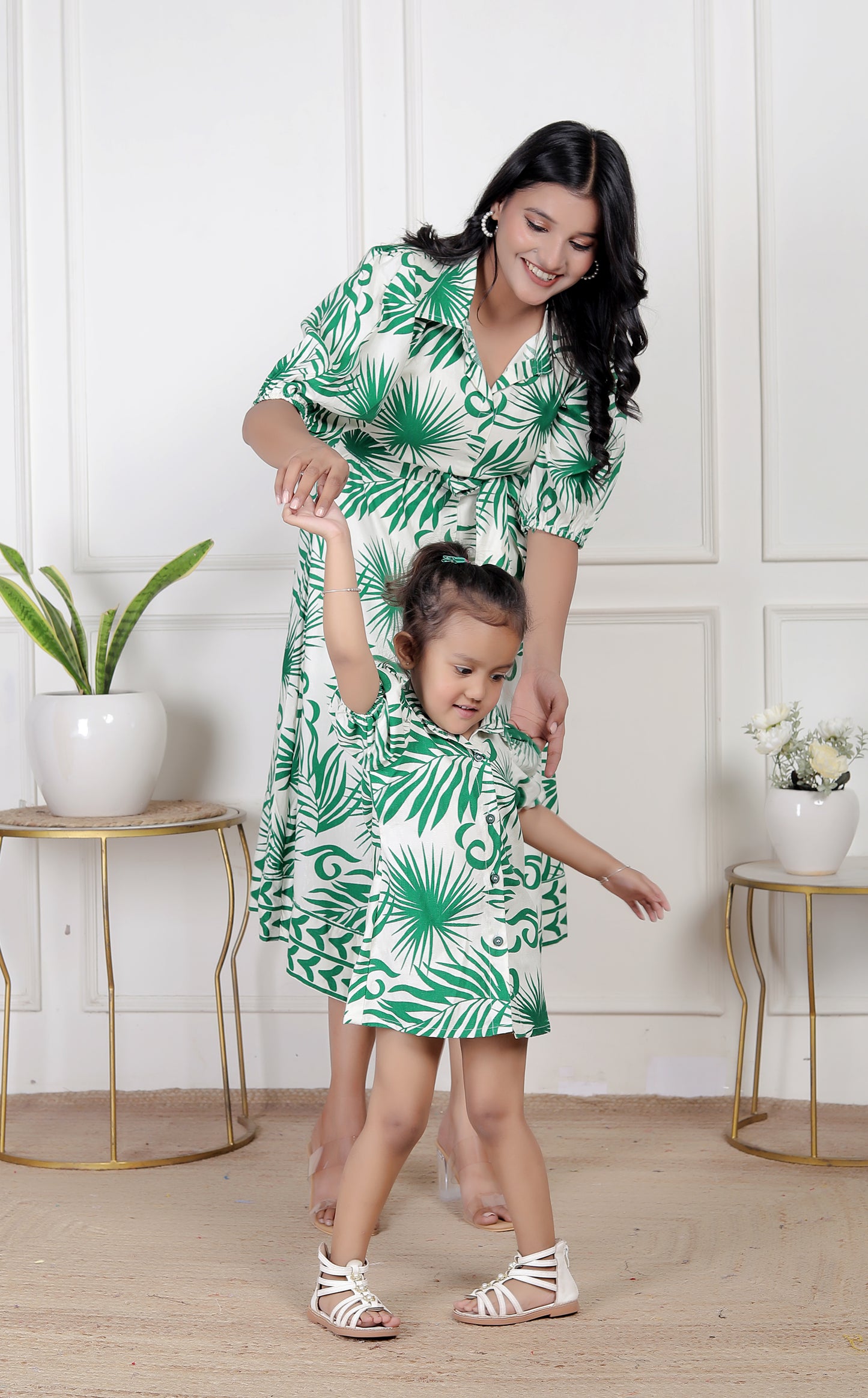 Mom & Me Green Leaf Print Dress Combo