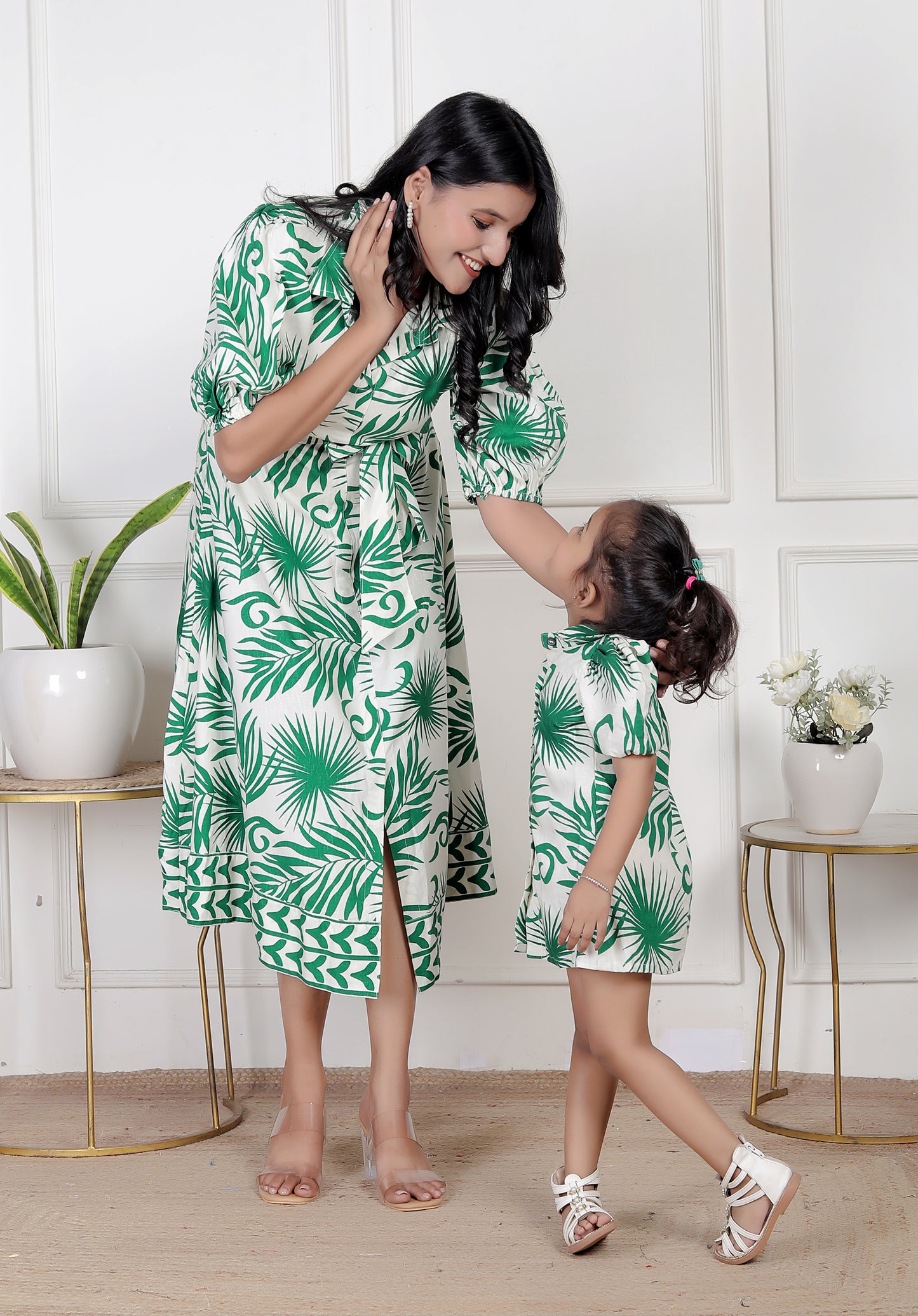 Mom & Me Green Leaf Print Dress Combo