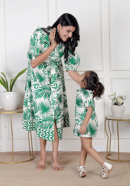 Mom & Me Green Leaf Print Dress Combo