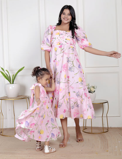 Mom & Me Pink Floral Matching Maxi Dress Set