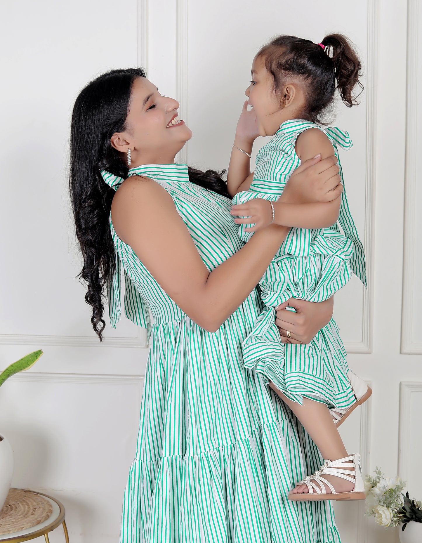 Mom & Me Green Striped Maxi Dress Combo