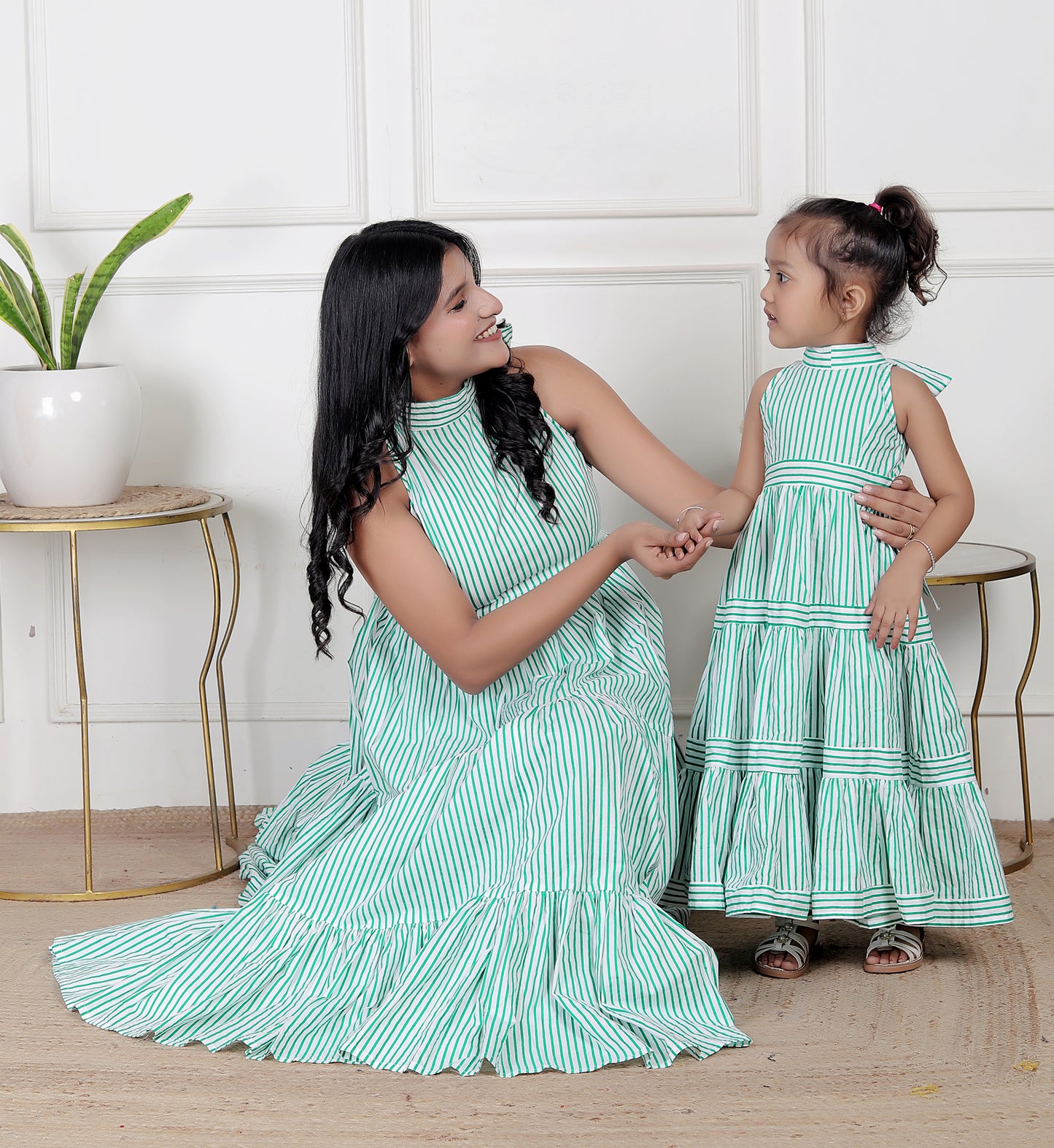 Mom & Me Green Striped Maxi Dress Combo