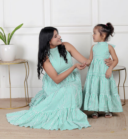 Mom & Me Green Striped Maxi Dress Combo