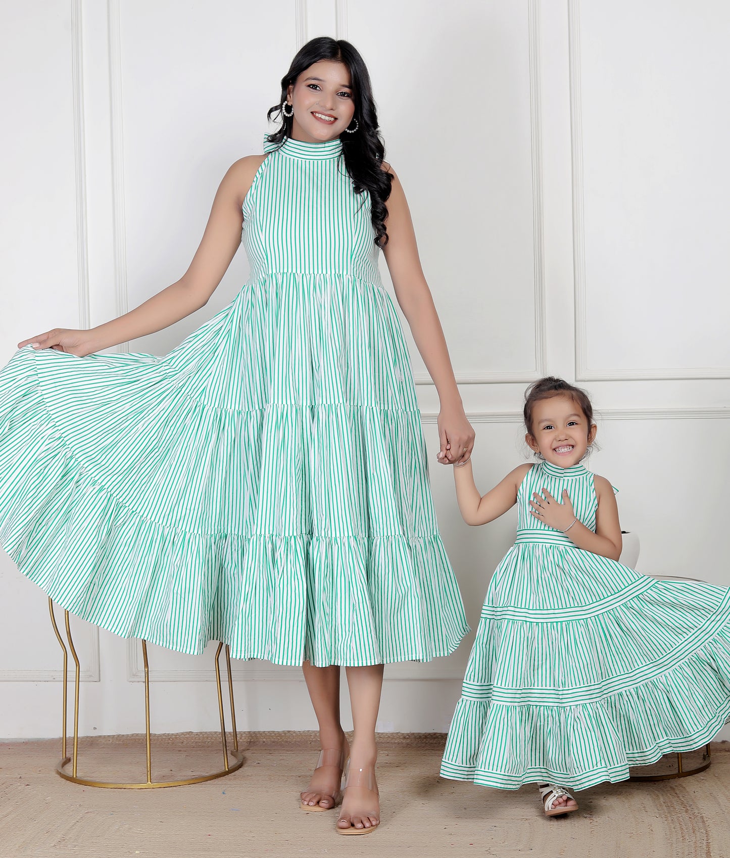 Mom & Me Green Striped Maxi Dress Combo