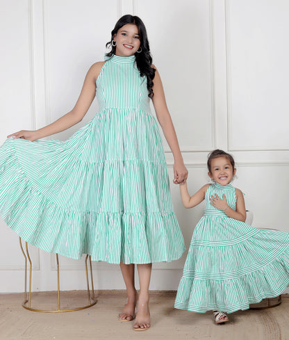 Mom & Me Green Striped Maxi Dress Combo
