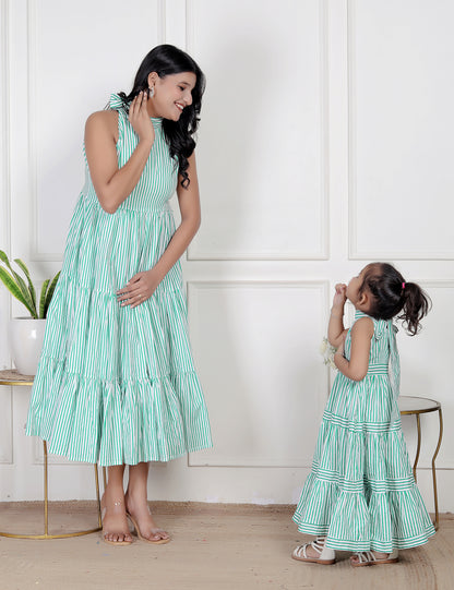 Mom & Me Green Striped Maxi Dress Combo