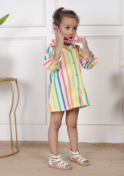 Rainbow Striped Shirt Dress