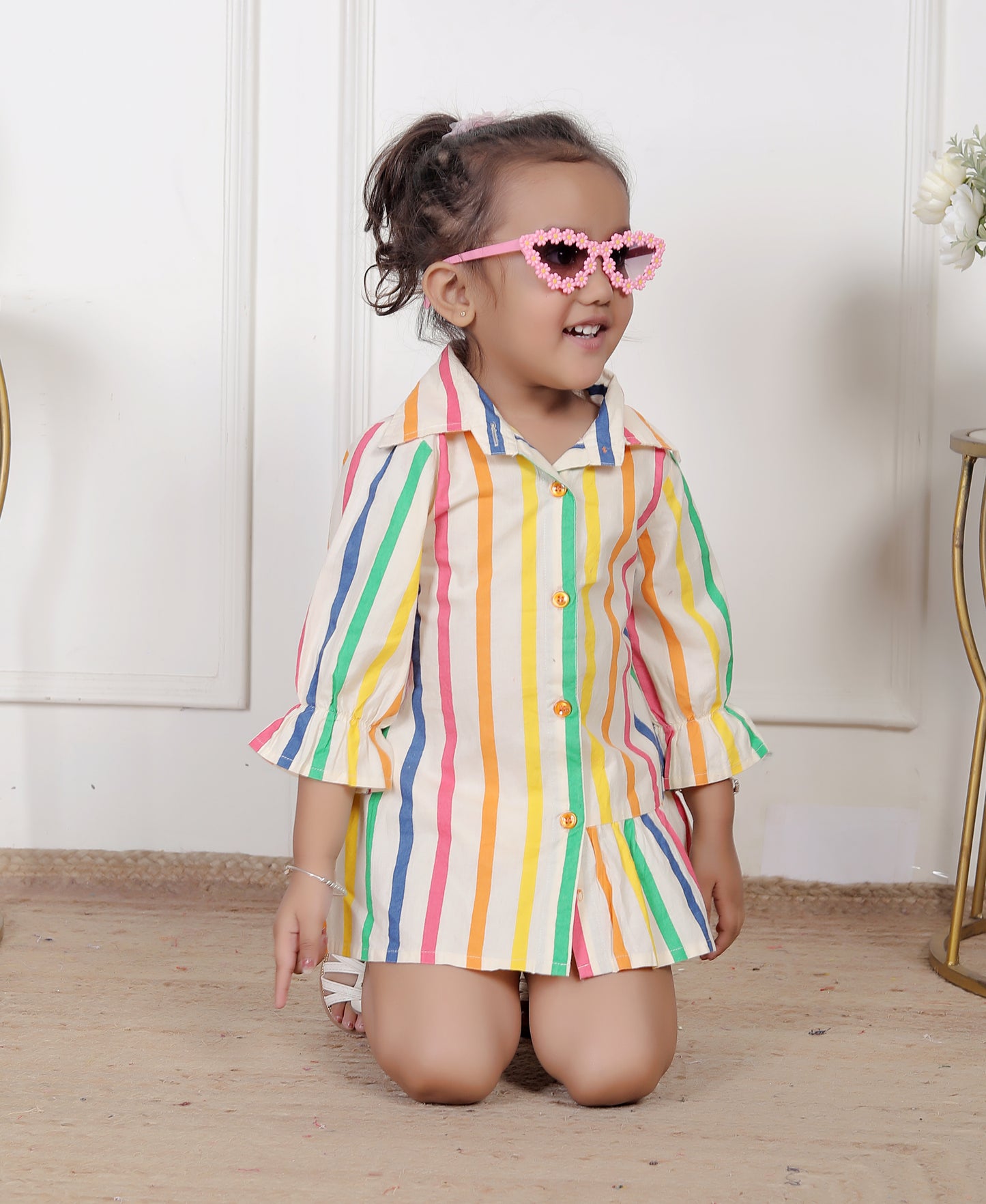 Rainbow Striped Shirt Dress