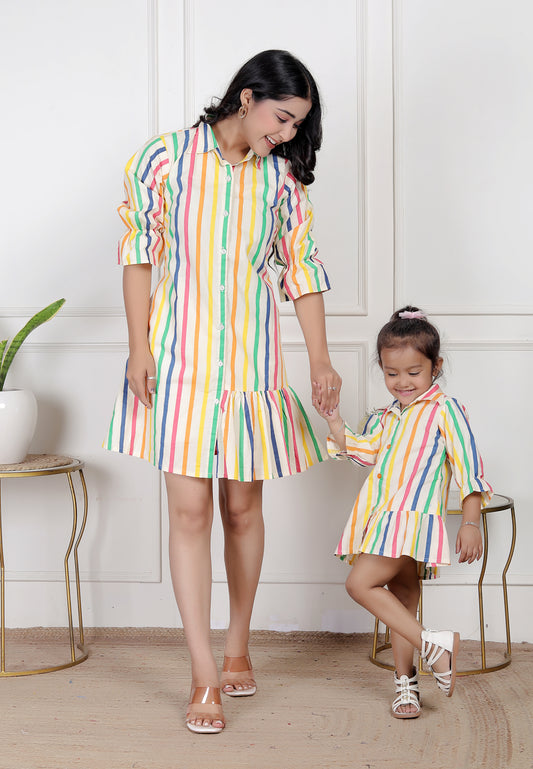 Mom & Me Rainbow Striped Shirt Dress Combo