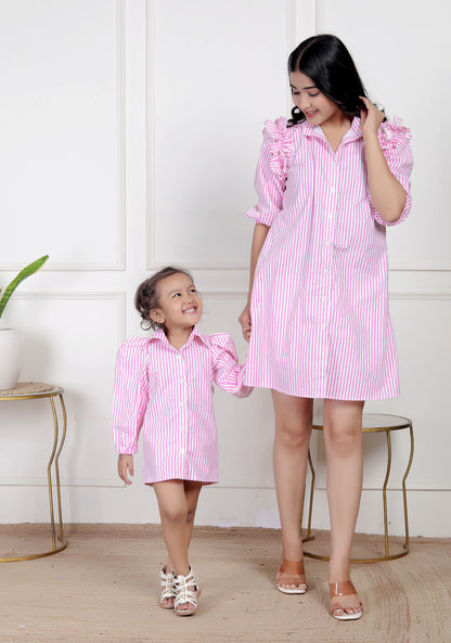 Mom & Me Pink Striped Shirt Dress Combo