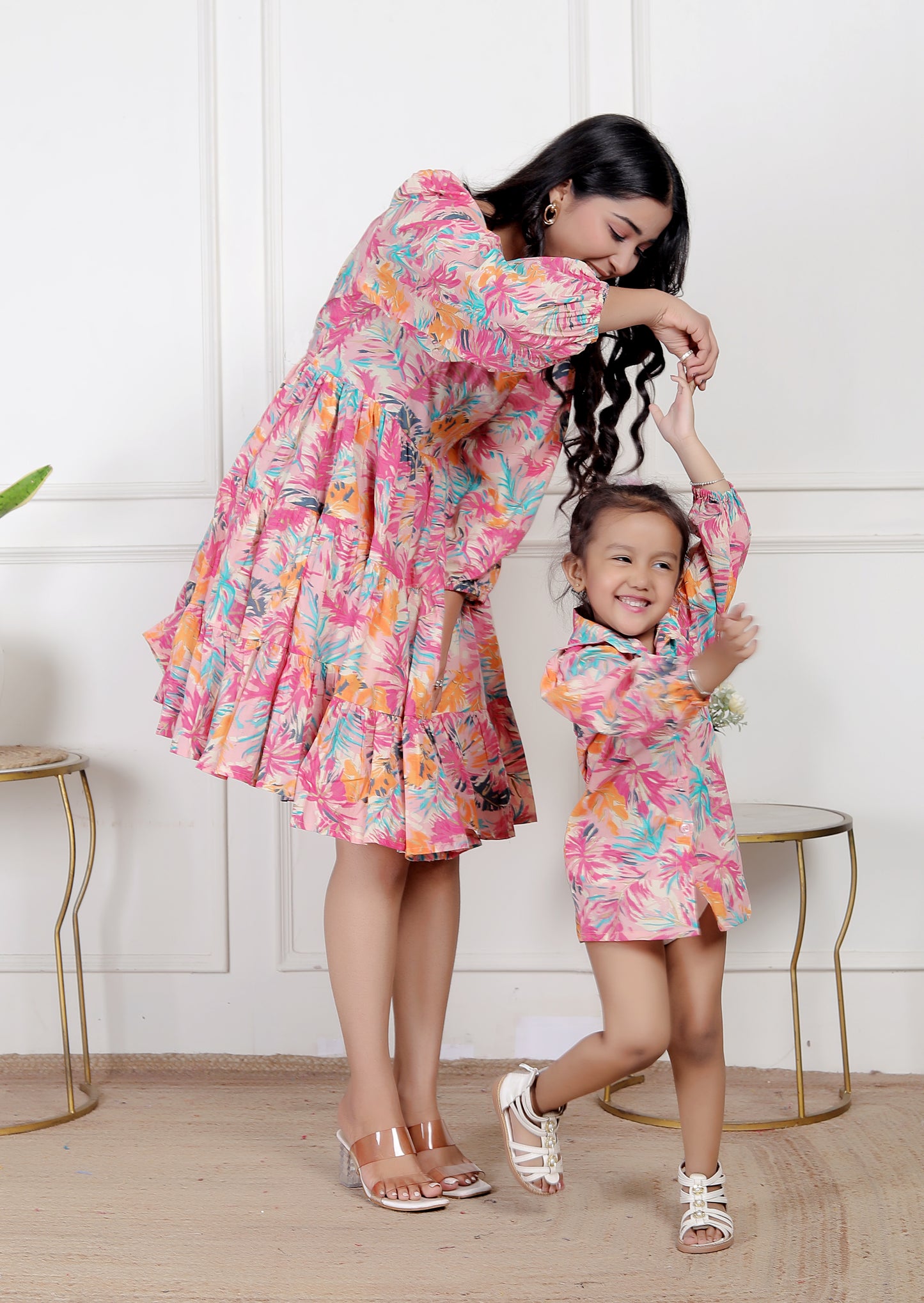 Mom & Me Tropical Pink Floral Dress Combo