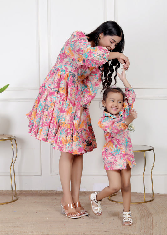 Mom & Me Tropical Pink Floral Dress Combo