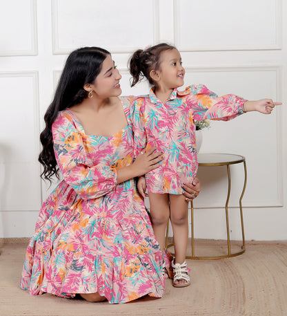 Mom & Me Tropical Pink Floral Dress Combo
