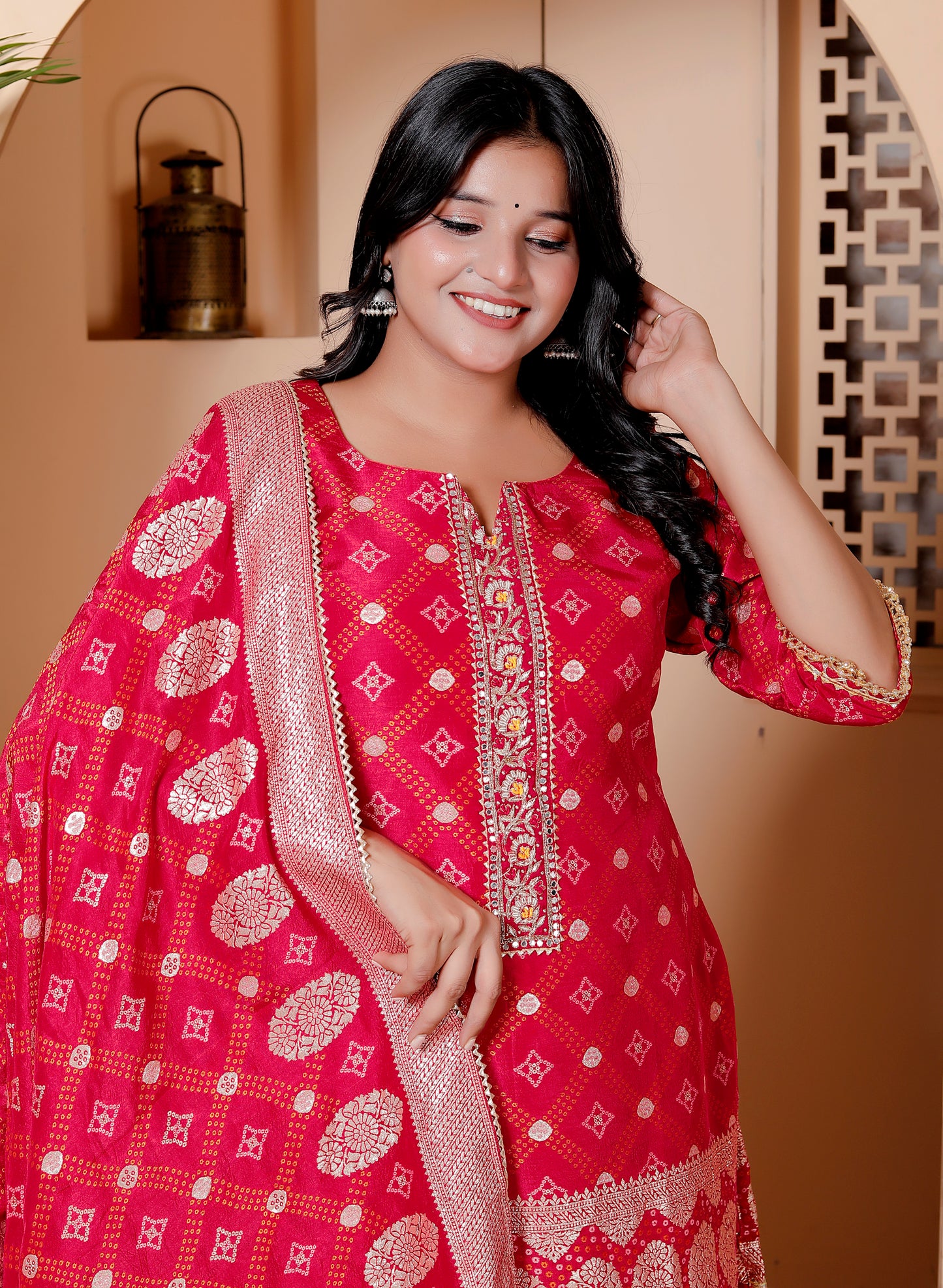 Red Embroidered Kurta Set with Dupatta