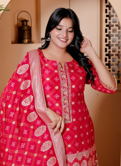 Red Embroidered Kurta Set with Dupatta