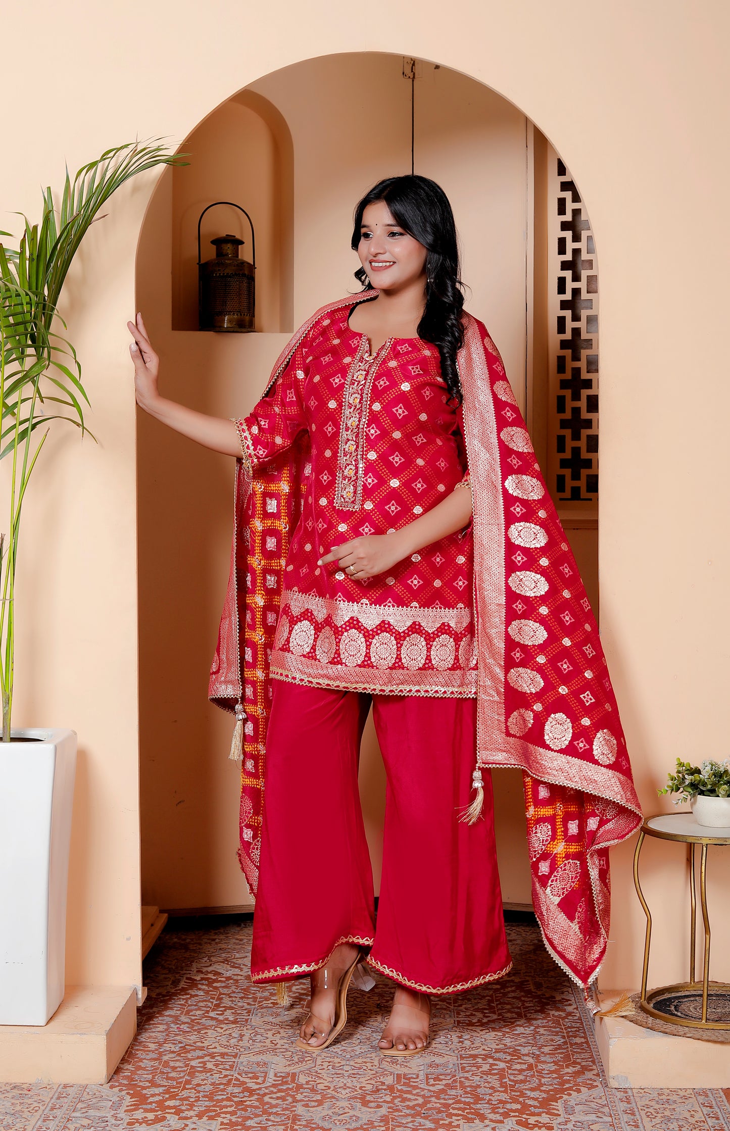 Red Embroidered Kurta Set with Dupatta