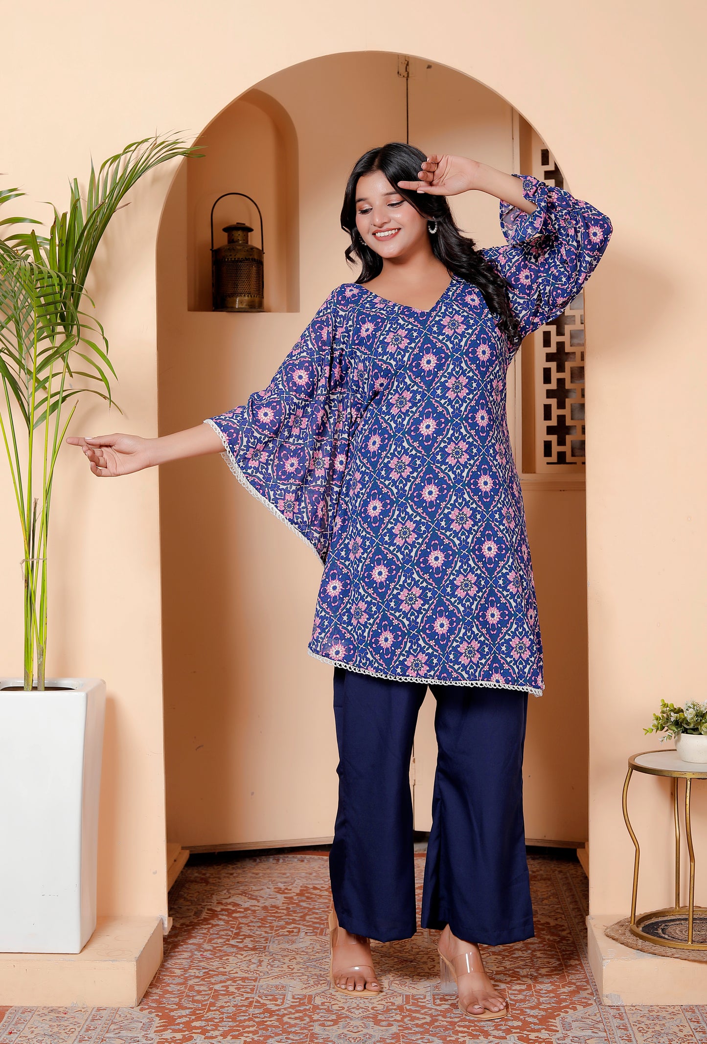 Blue & Pink Printed Kaftan Style Co-ord Set