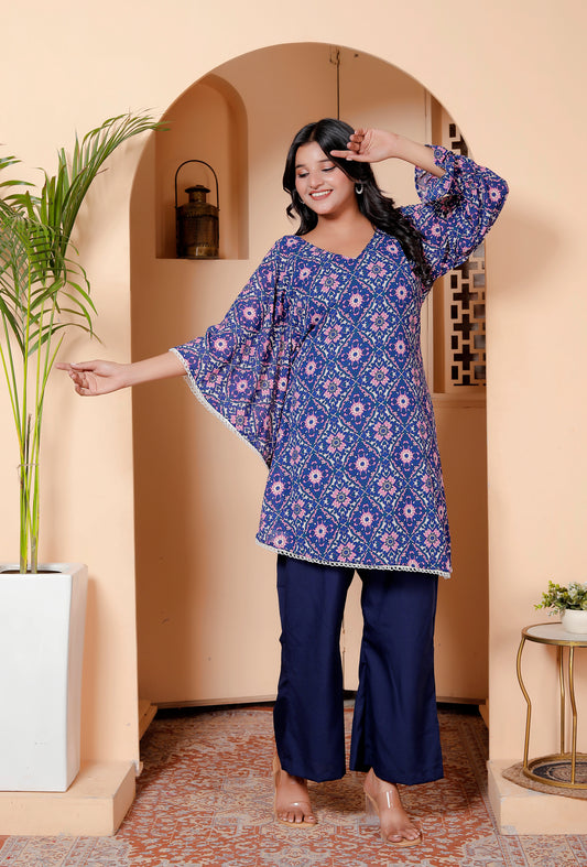 Blue & Pink Printed Kaftan Style Co-ord Set