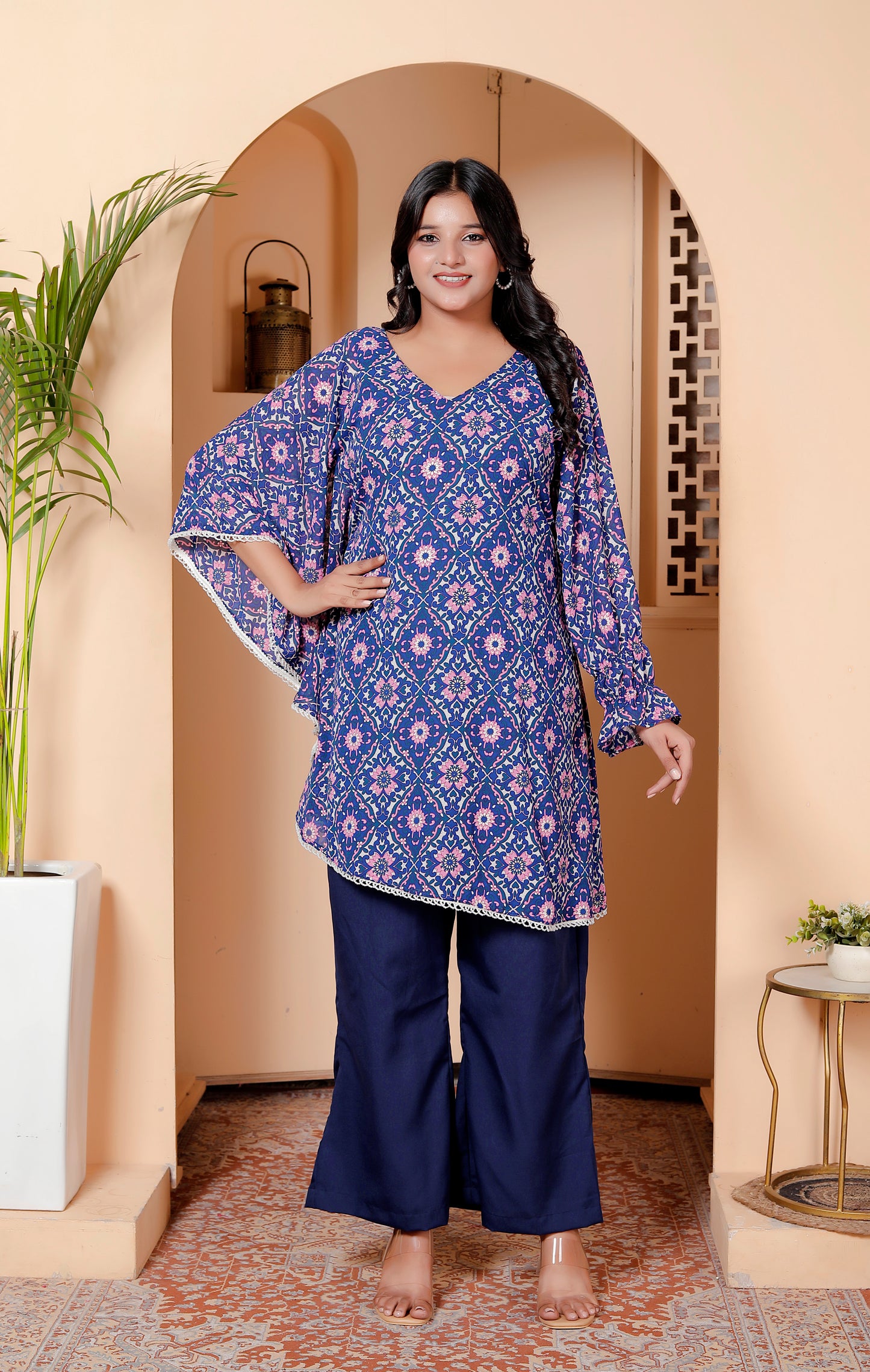 Blue & Pink Printed Kaftan Style Co-ord Set