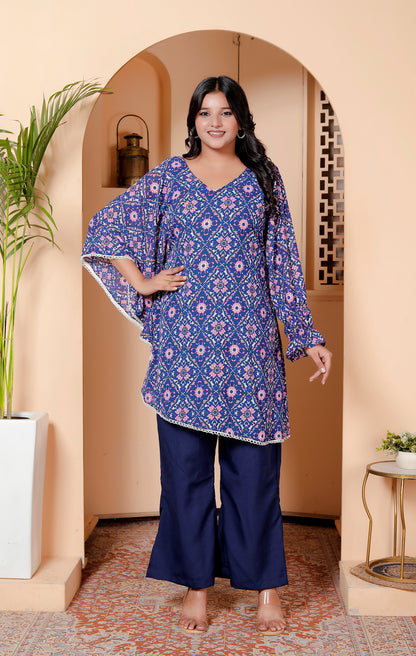 Blue & Pink Printed Kaftan Style Co-ord Set