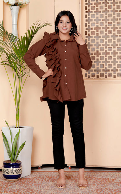 Brown Ruffle Statement Shirt