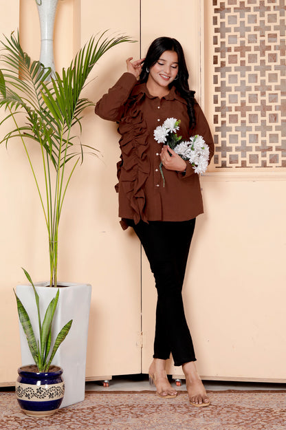 Brown Ruffle Statement Shirt