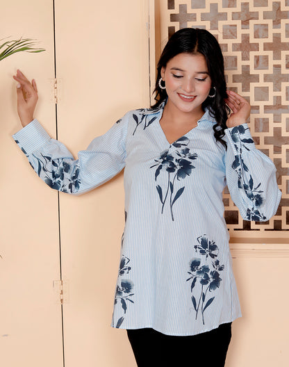 Light Blue Floral Elegance Shirt