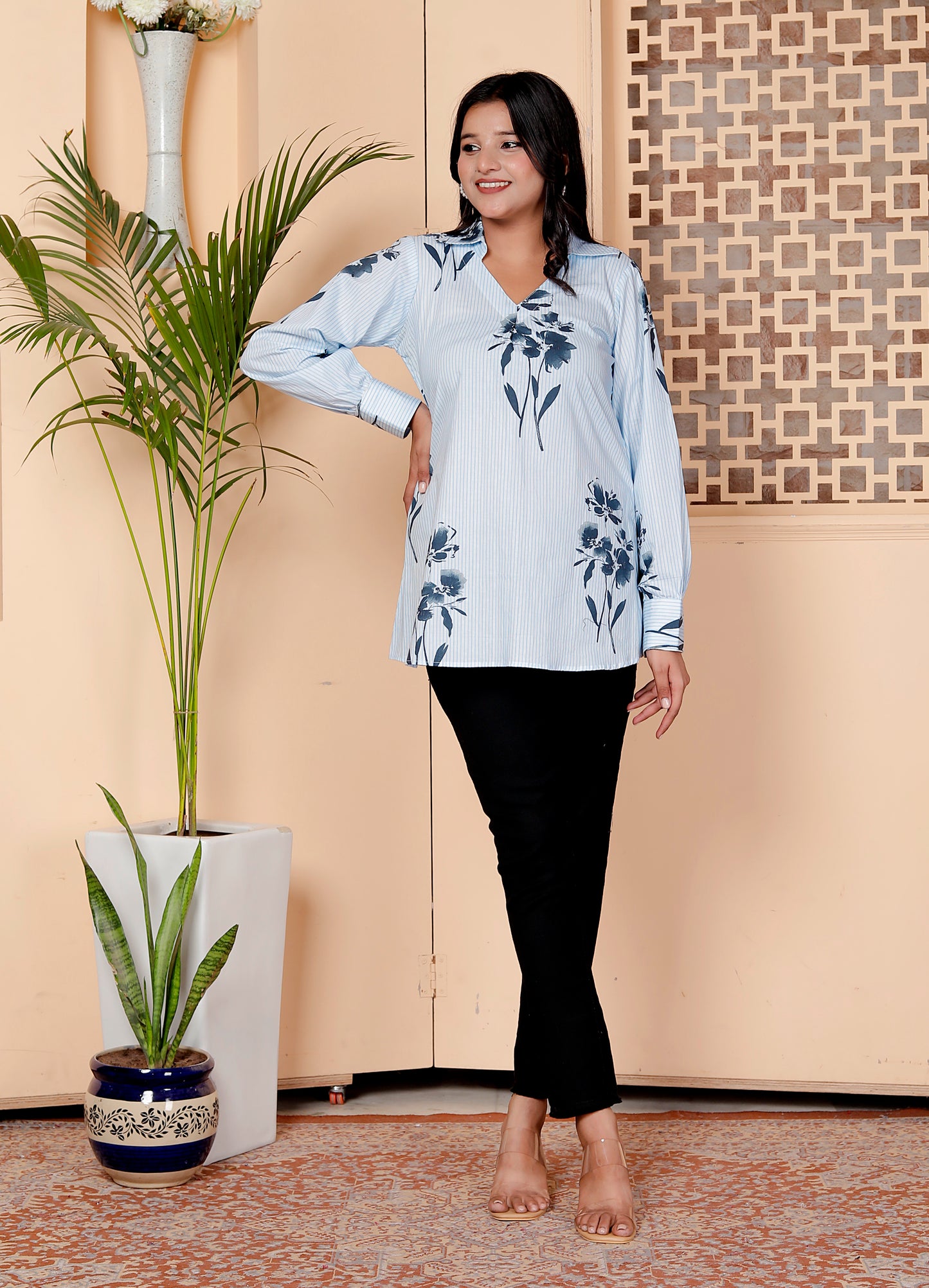 Light Blue Floral Elegance Shirt