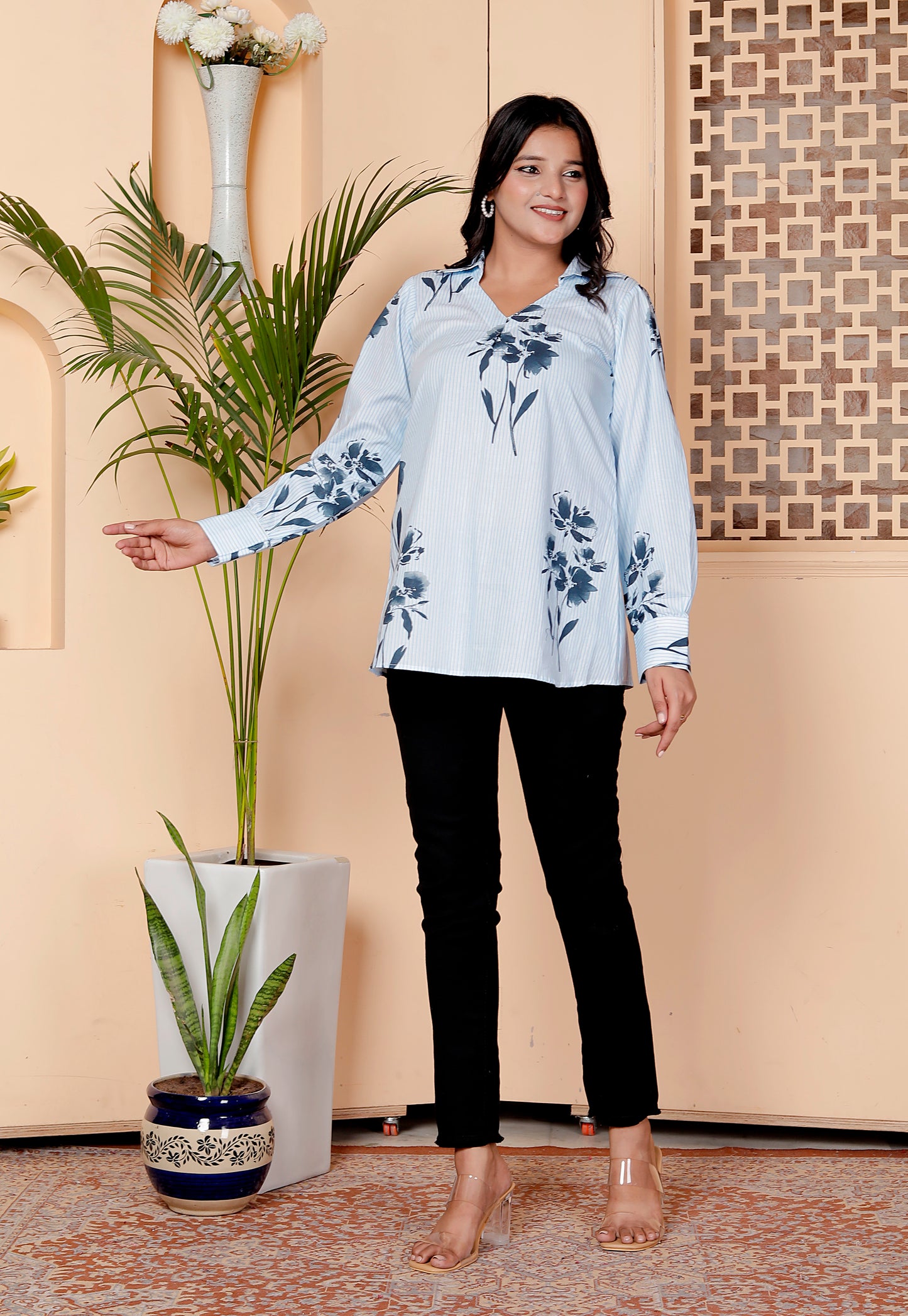 Light Blue Floral Elegance Shirt