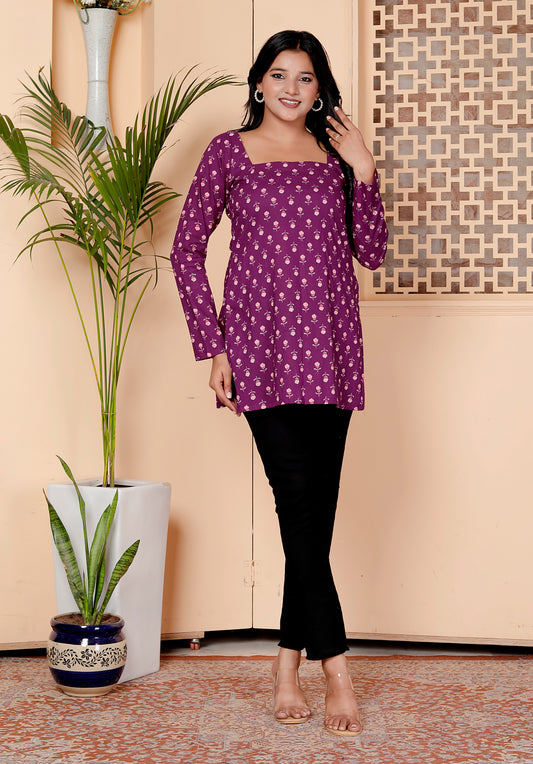 Plum Blossom Printed Short Kurti