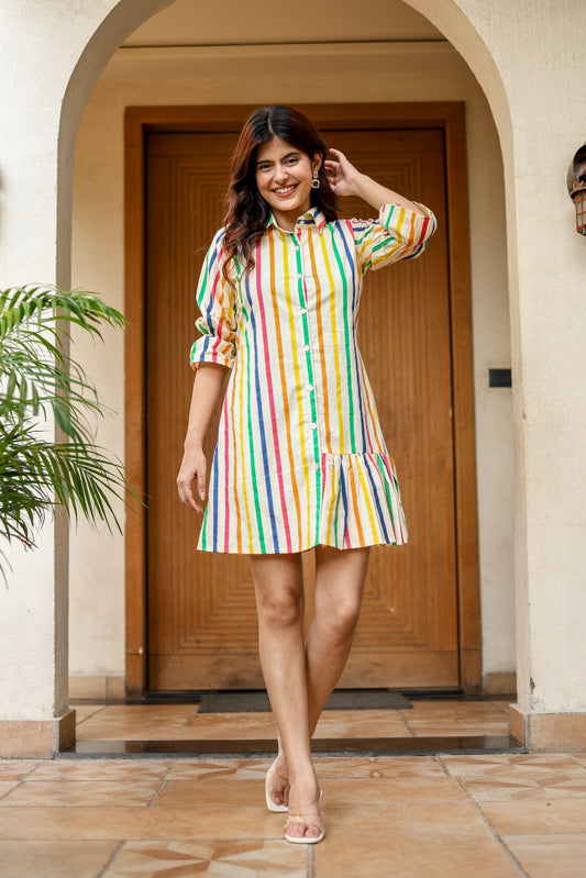 Rainbow Stripe Shirt Dress – Casual Chic