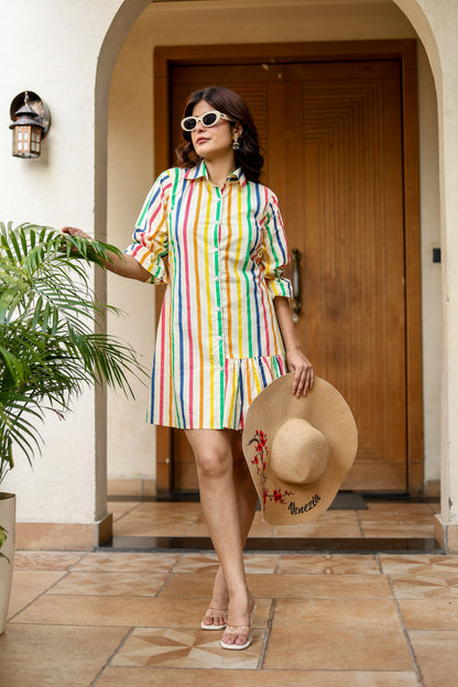 Rainbow Stripe Shirt Dress – Casual Chic
