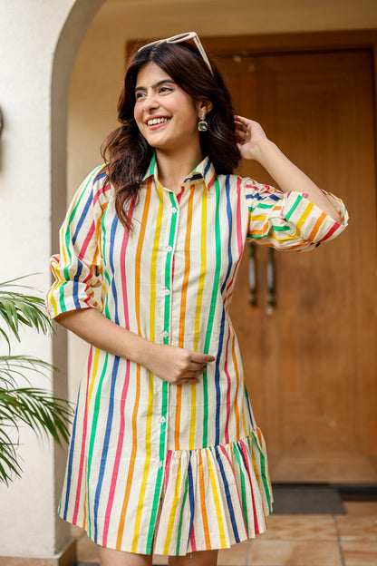 Rainbow Stripe Shirt Dress – Casual Chic