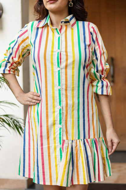 Rainbow Stripe Shirt Dress – Casual Chic